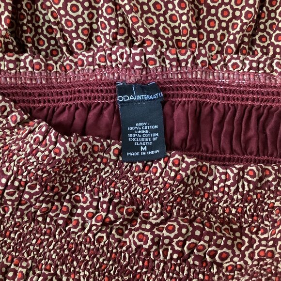 Vintage Bohemian Strapless Smocked Midi Dress With Ornate Border Print - Picture 7 of 8